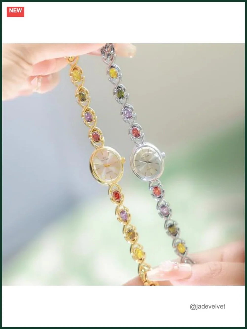 Luxury Vintage Gold Tone Women's Bracelet Watch with Jade Crystal Oval Dial